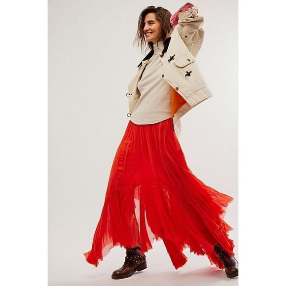 Free People FP One Clover Skirt Asymmetrical Tiered Orange Small S NEW - Picture 1 of 5